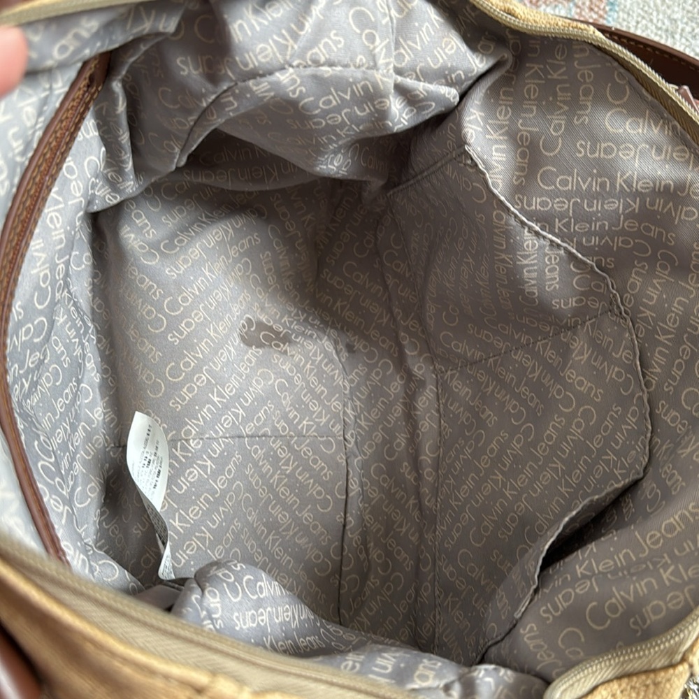 Calvin Klein Canvas & Leather Lock & Key Satchel Shoulder Bag Brown - Picture 11 of 14